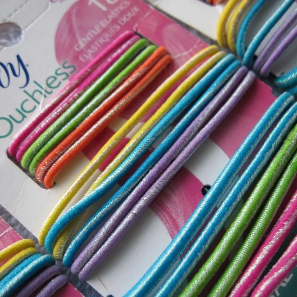 18 Goody Ouchless Ponytailer Hair Band No Metal Elastics 3 Sizes Tinsel Colorful